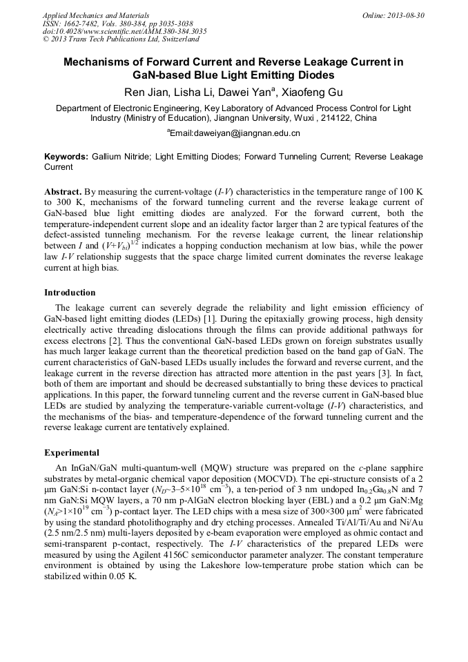 Mechanisms Of Forward Current And Reverse Leakage Current In
