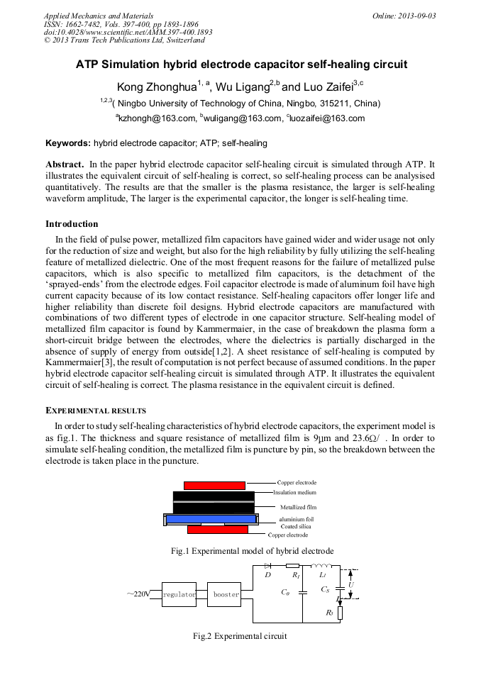 Atp Simulation Hybrid Electrode Capacitor Self Healing Circuit
