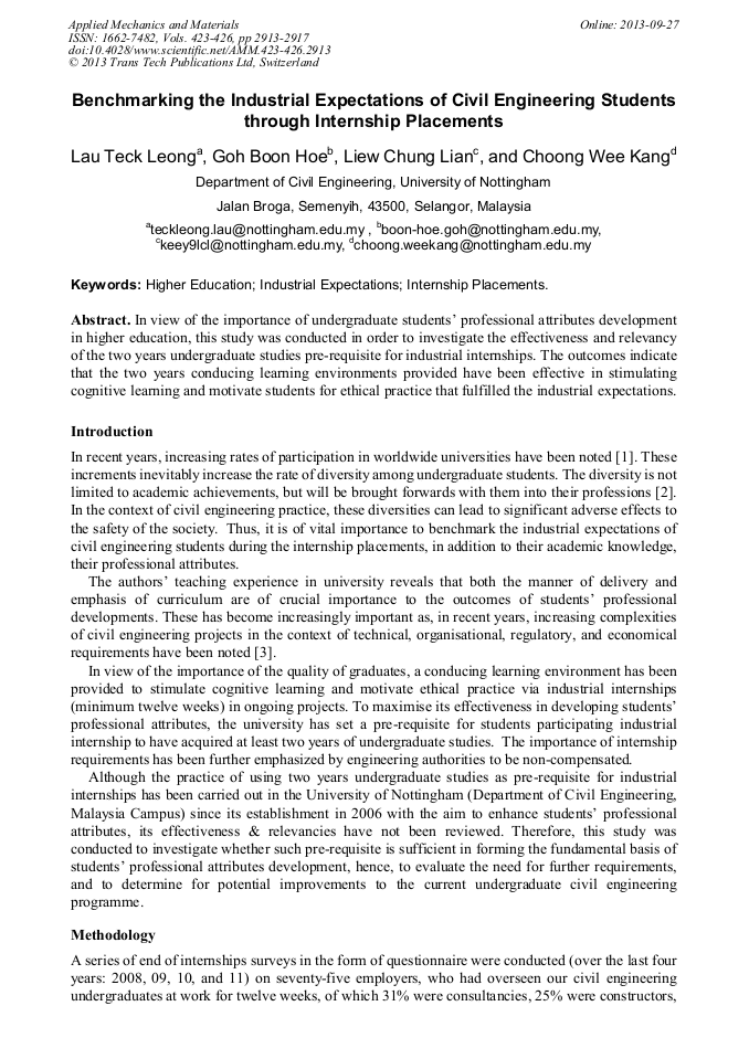 Benchmarking The Industrial Expectations Of Civil Engineering
