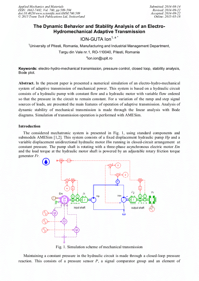 The Dynamic Behavior And Stability Analysis Of An Electro