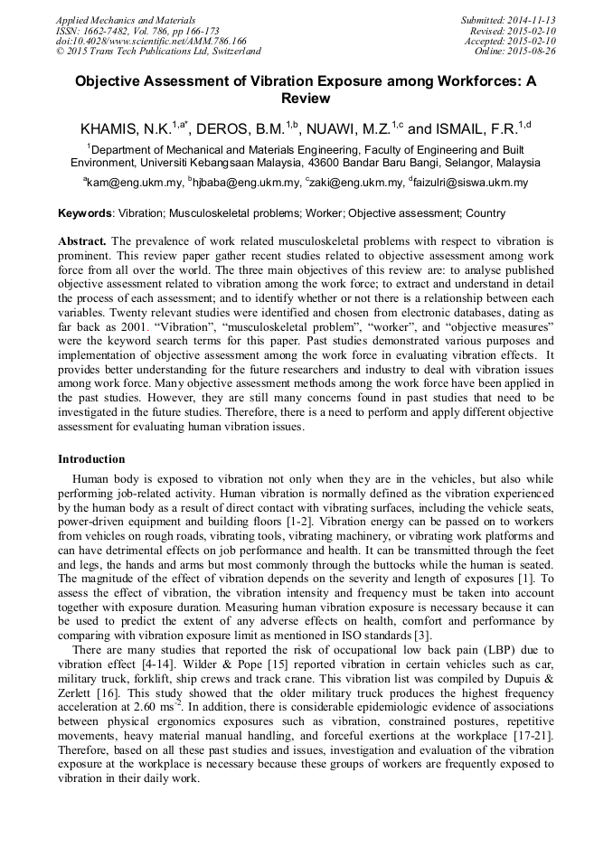 Seeking a job as an engineer at abc works, where i can use my extensive experience to … Objective Assessment Of Vibration Exposure Among Workforces A Review Scientific Net