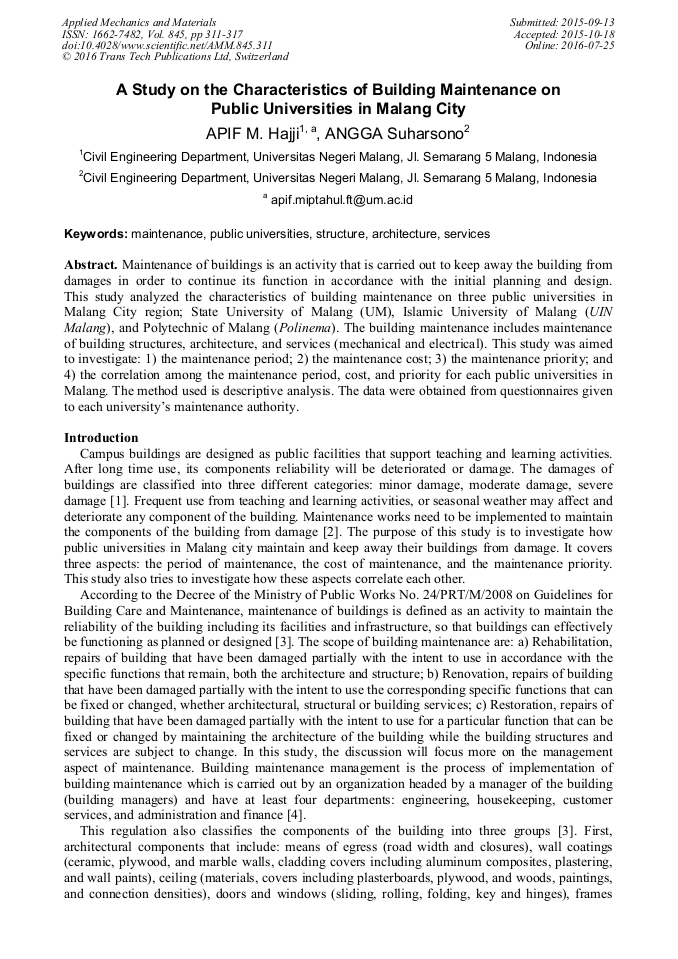 A Study On The Characteristics Of Building Maintenance On Public