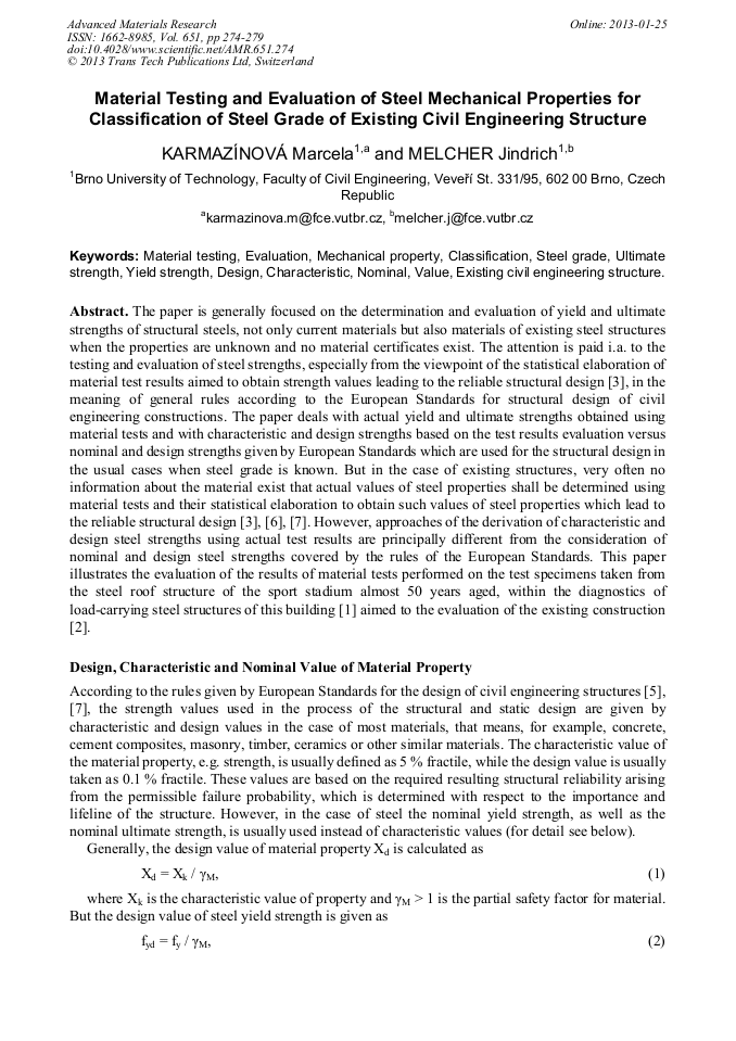Material Testing And Evaluation Of Steel Mechanical Properties For