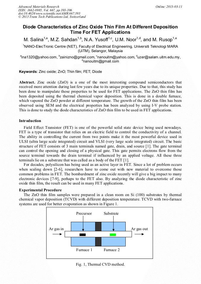 Diode Characteristics Of Zinc Oxide Thin Film At Different