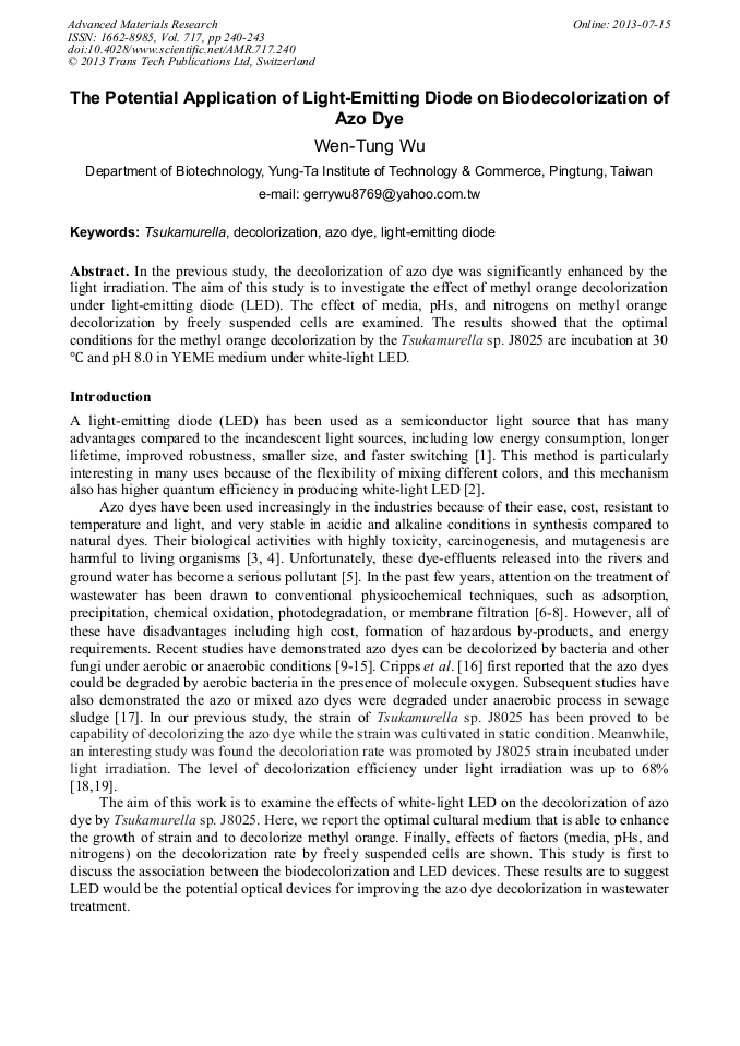 The Potential Application Of Light Emitting Diode On