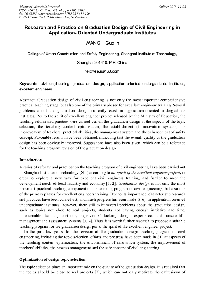 Research And Practice On Graduation Design Of Civil