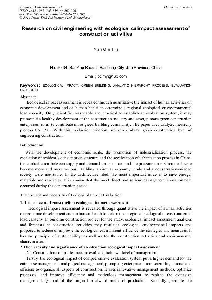 Research On Civil Engineering With Ecological Impact Assessment Of
