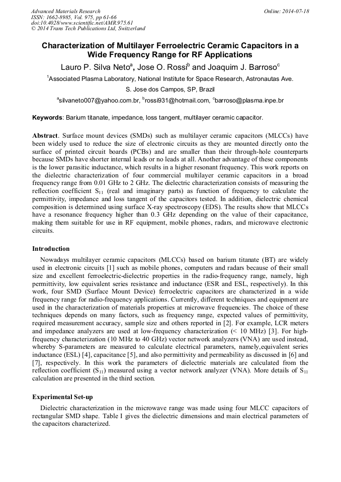 Characterization Of Multilayer Ferroelectric Ceramic Characterization Of Multilayer Ferroelectric Ceramic