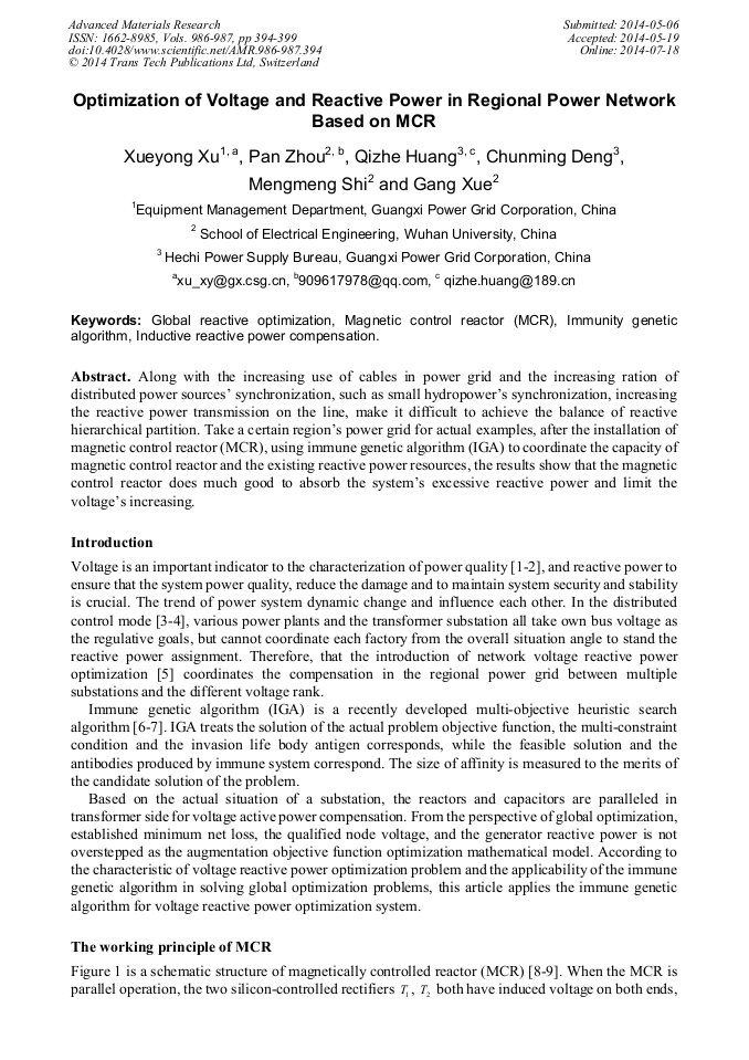 Optimization Of Voltage And Reactive Power In Regional Power