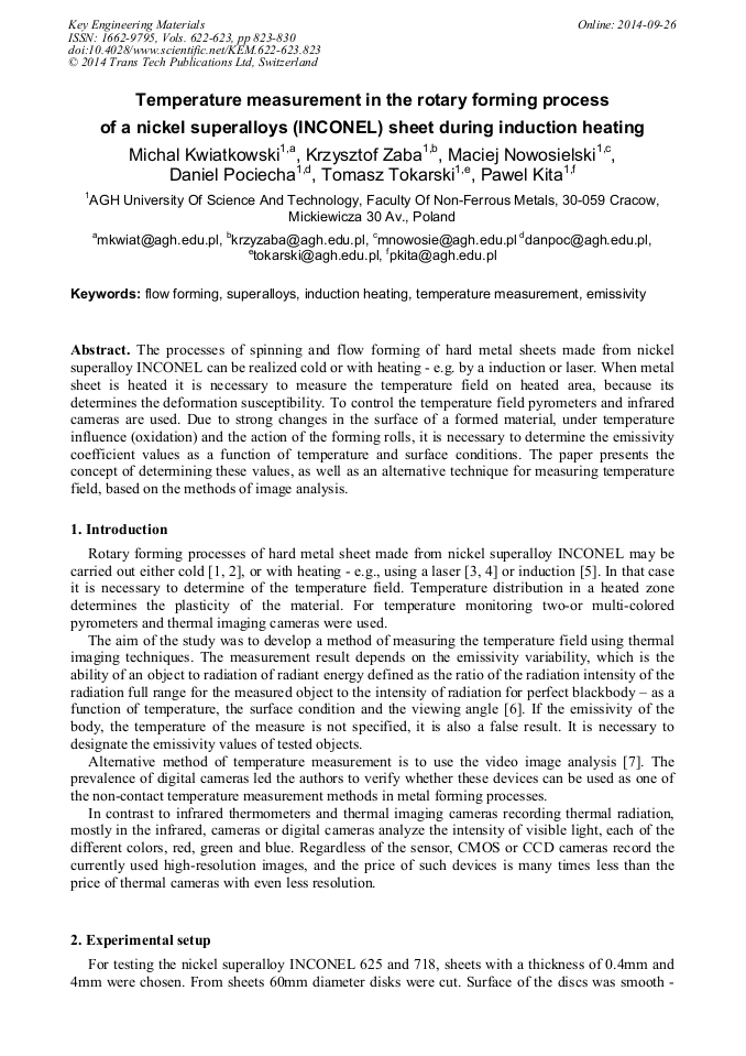 Temperature Measurement In The Rotary Forming Process Of A