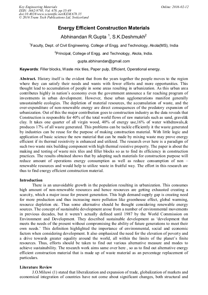 Energy Efficient Construction Materials Scientific Net