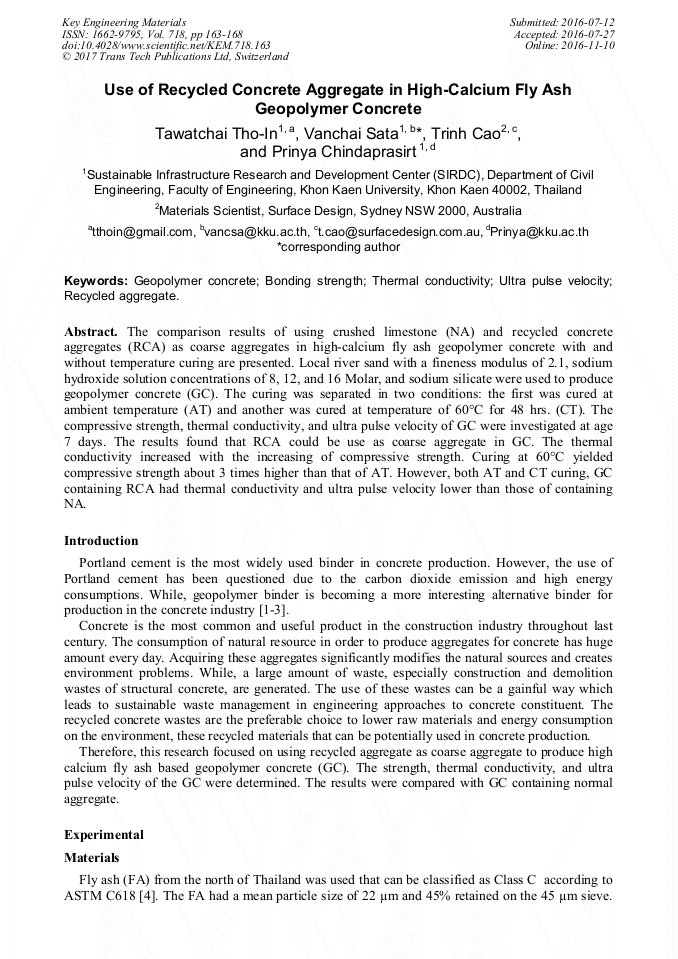 Use Of Recycled Concrete Aggregate In High Calcium Fly Ash