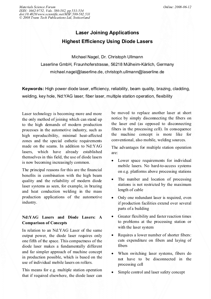 Laser Joining Applications Highest Efficiency Using Diode