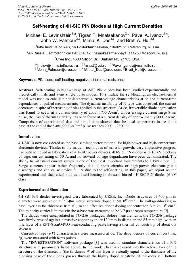 Self Heating Of 4h Sic Pin Diodes At High Current Densities