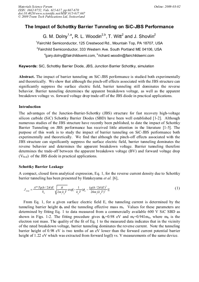 The Impact Of Schottky Barrier Tunneling On Sic Jbs Performance