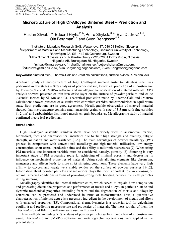 Microstructure Of High Cr Alloyed Sintered Steel