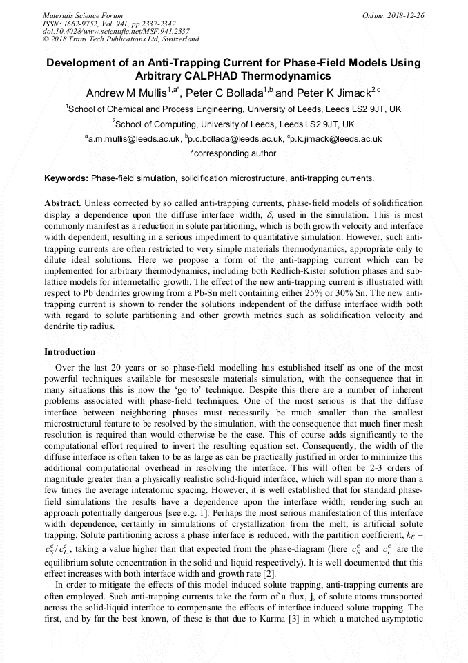 Development Of An Anti Trapping Current For Phase Field Models
