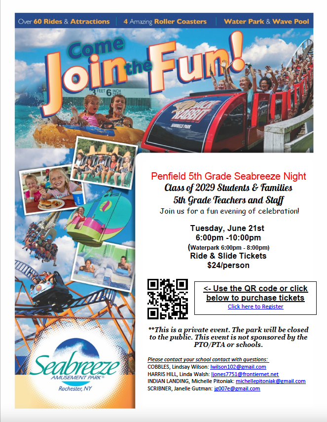 REMINDER Penfield 5th grade Sebreeze night Scribner Road PTA