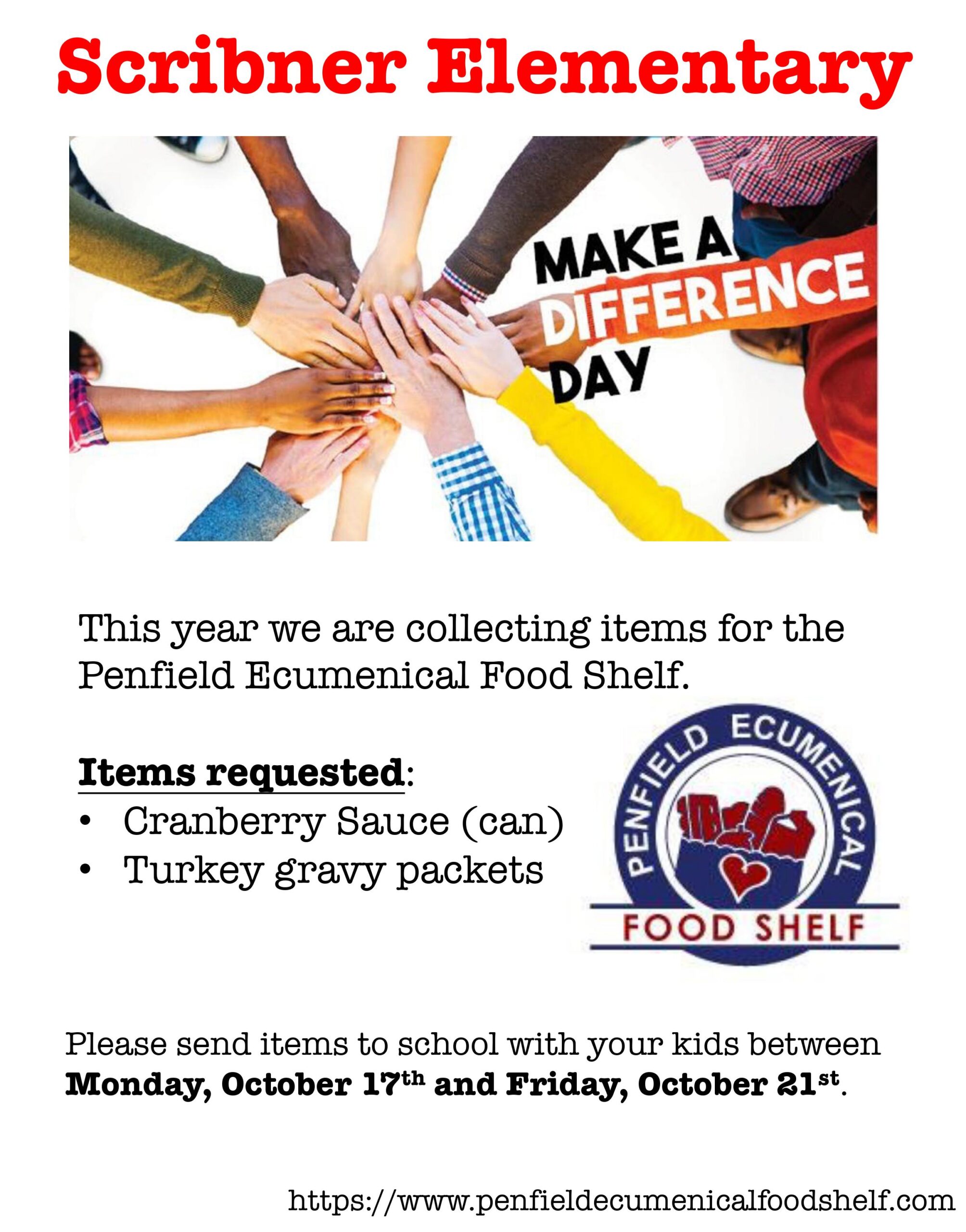 Final call for Make a Difference Day Scribner Road PTA