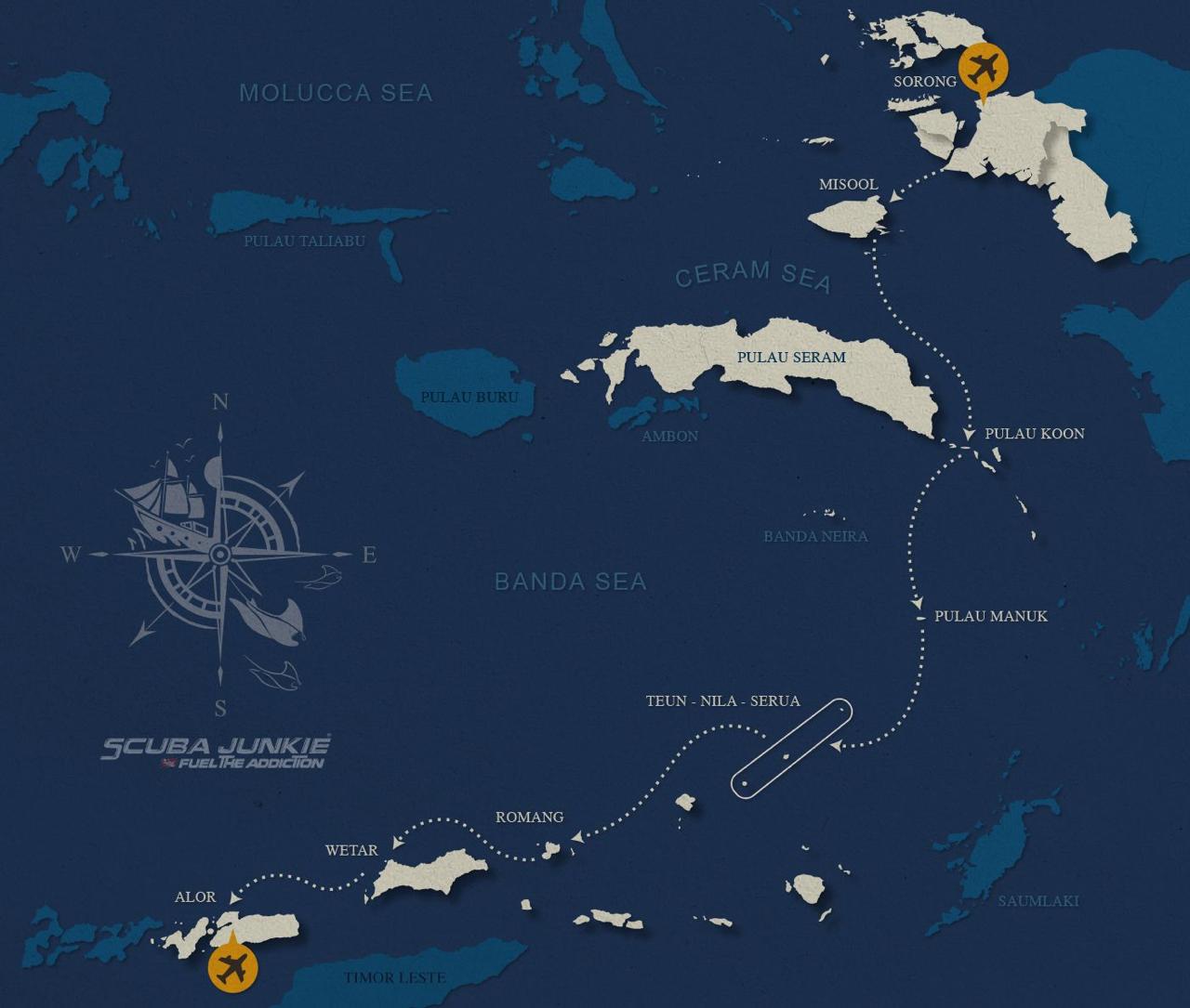 Banda 11D10N Raja To Alor Scuba Junkie Liveaboards Map.