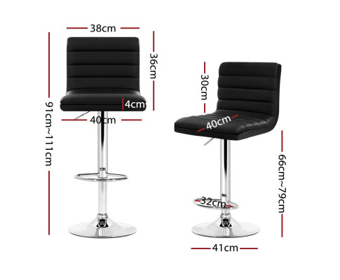 Alternative view of Artiss Set of 4 PU Leather Lined Pattern Bar Stools- Black and Chrome
