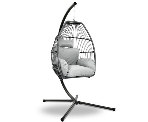 Gardeon Outdoor Furniture Egg Hammock Hanging Swing Chair Stand Pod Wicker Grey