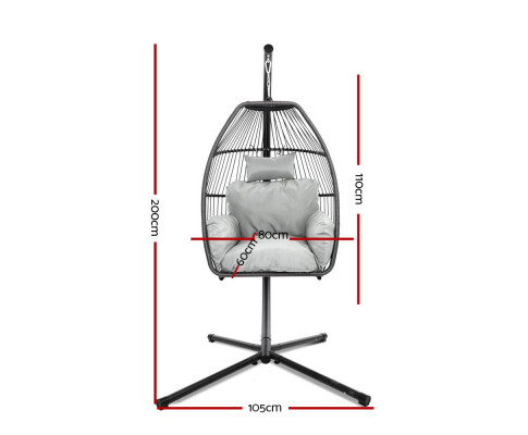 Alternative view of Gardeon Outdoor Furniture Egg Hammock Hanging Swing Chair Stand Pod Wicker Grey