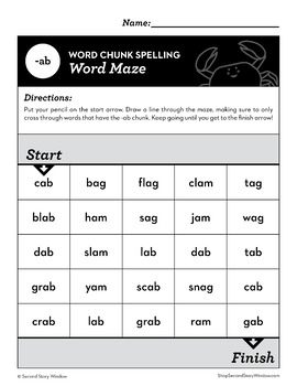 ab word family worksheets no prep short vowel a chunk spelling
