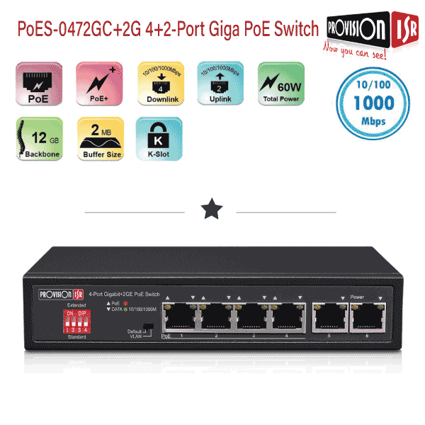 מתג סוויץ PoE 4+2 Provision-ISR PoES-0472GC--2G
