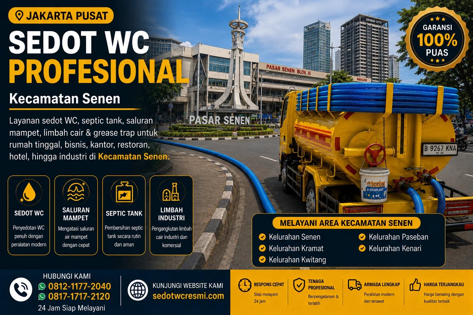 Jasa sedot WC profesional Kecamatan Senen Jakarta Pusat untuk WC, septic tank dan limbah