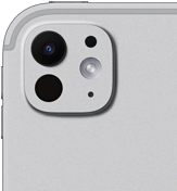 iPad Pro, back exterior, silver color, pro camera system with five-element lens and adaptive true tone flash