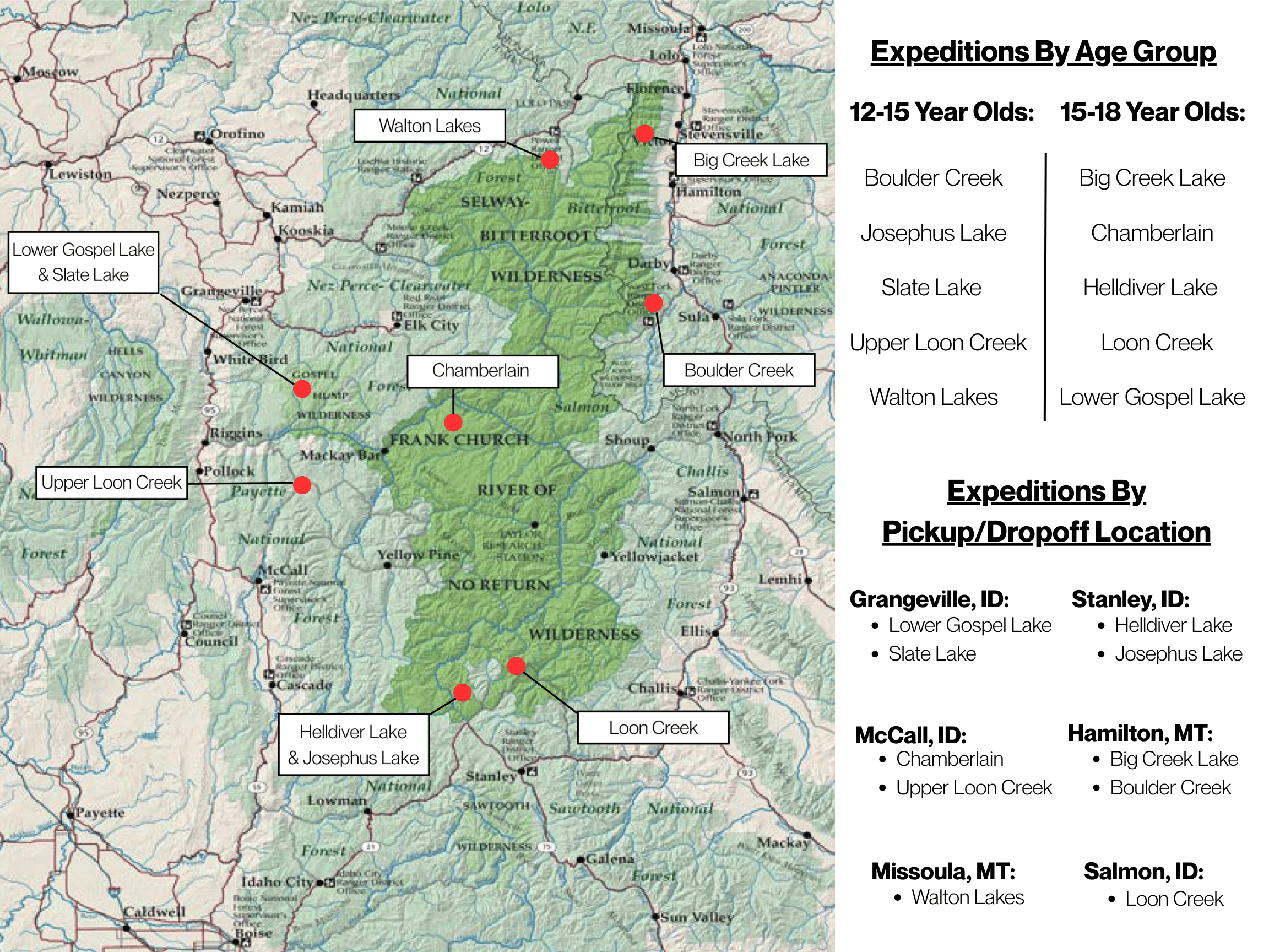 Youth Wilderness Expeditions Selway Bitterroot Frank Church Foundation Expeditions Map View 