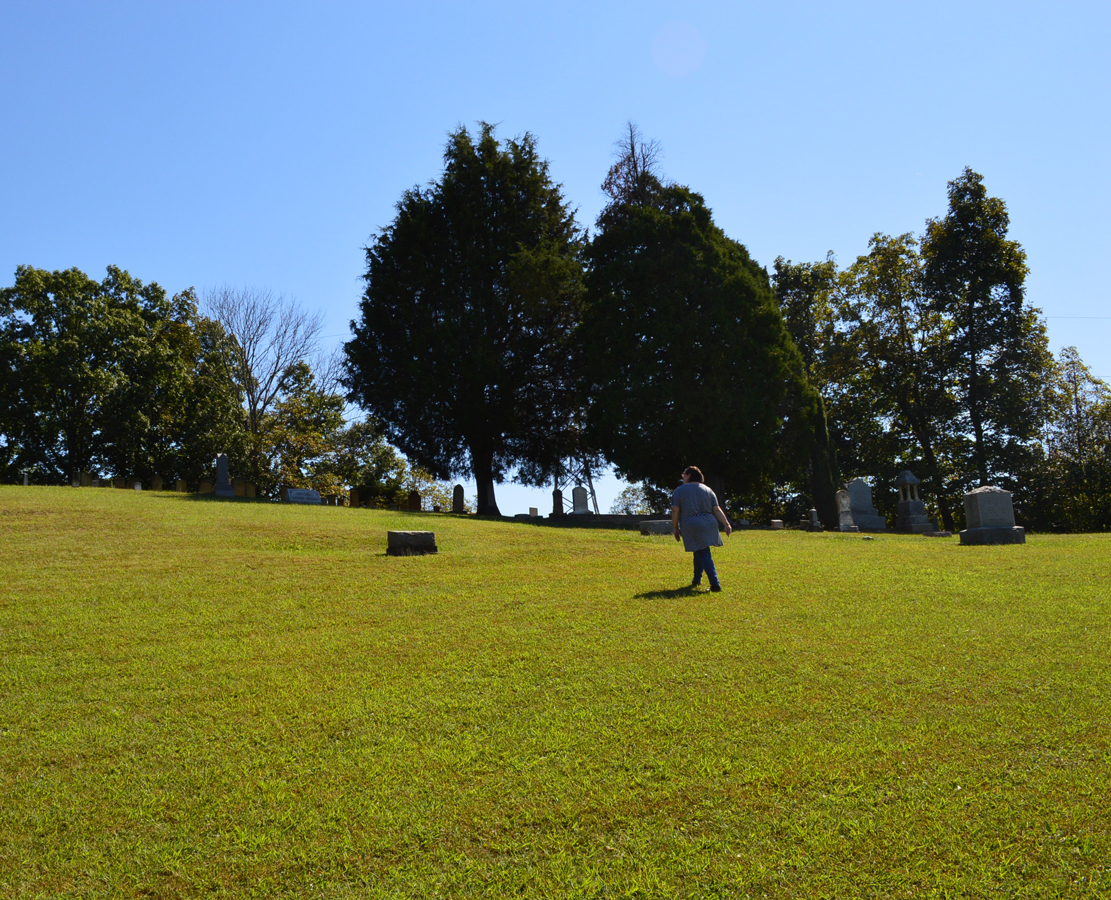 The steep climb to the top of Devoll Cemetery.