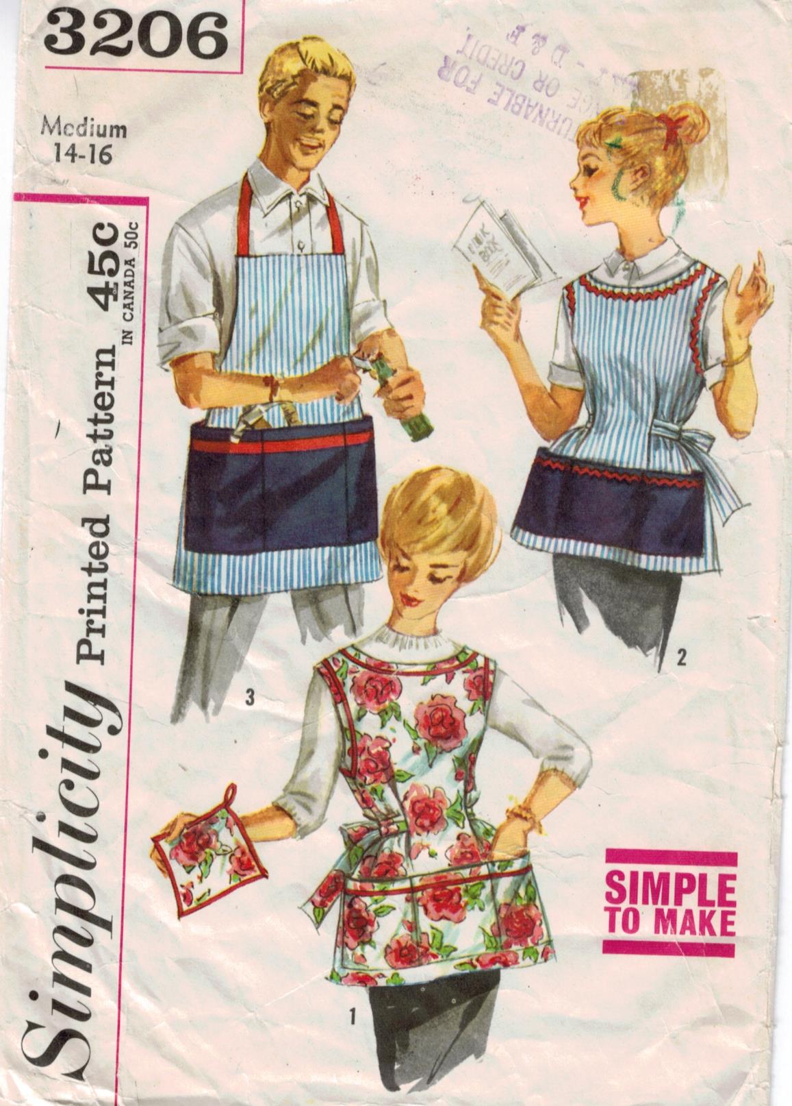 Simplicity Pattern 3206 Easy Vintage Aprons for men and women plus