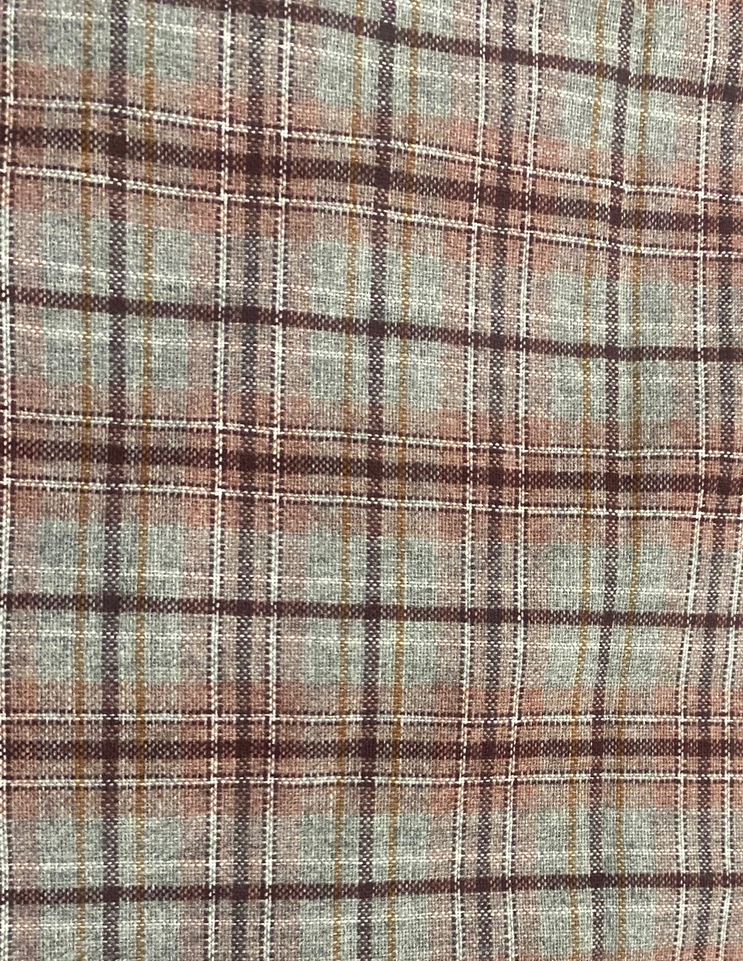 Wool Fabric Plaid Flannel texture Grey, brown, rust, white, dusty rose