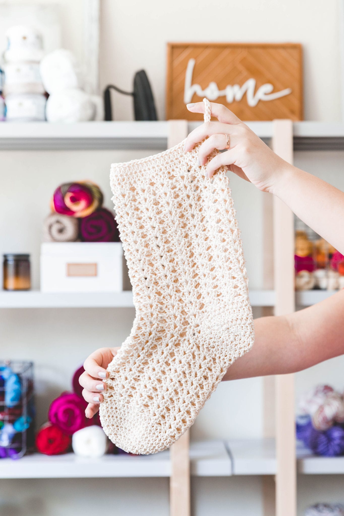 Vintage hexagon christmas stocking by christy hall made with aran weight yarn and a 5.00mm crochet hook. Crochet Farmhouse Christmas Stocking Sewrella