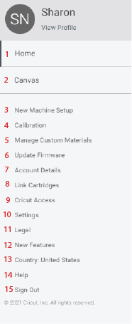 Cricut Design Space Menu
