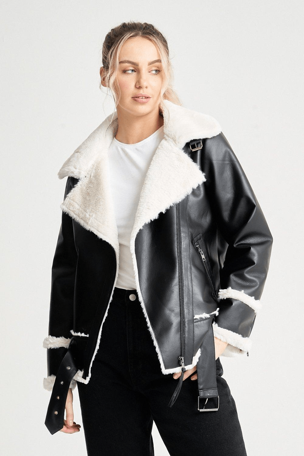 Women Black B3 Lambskin RAF Pilot Shearling Leather Jacket