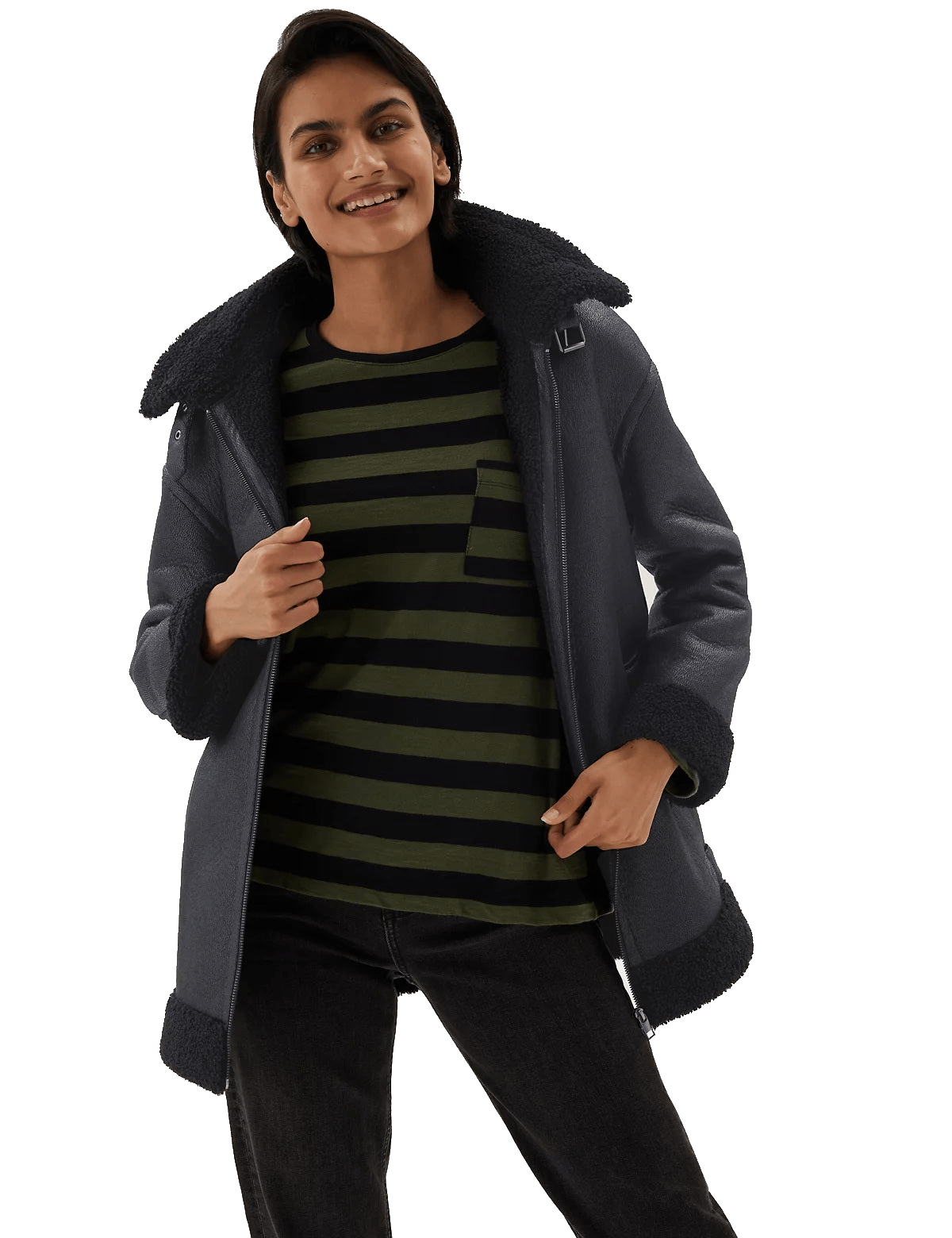 Mary Women Black Sheepskin Shearling Leather Jacket