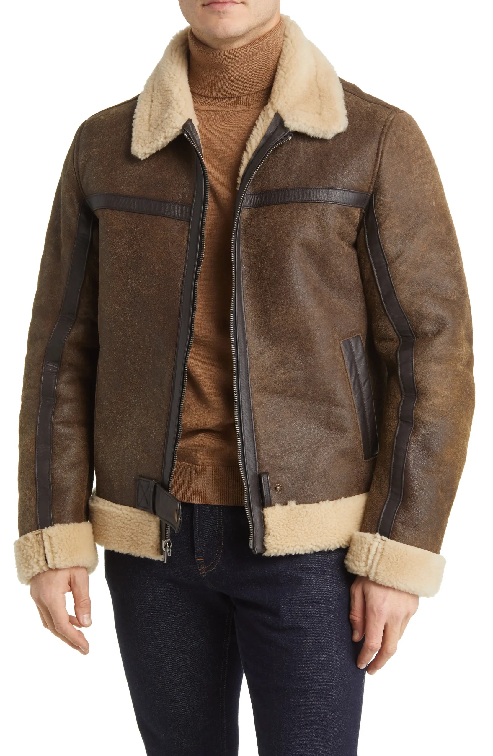 Mason Bennett Men's Leather Jacket with Genuine Shearling Trim