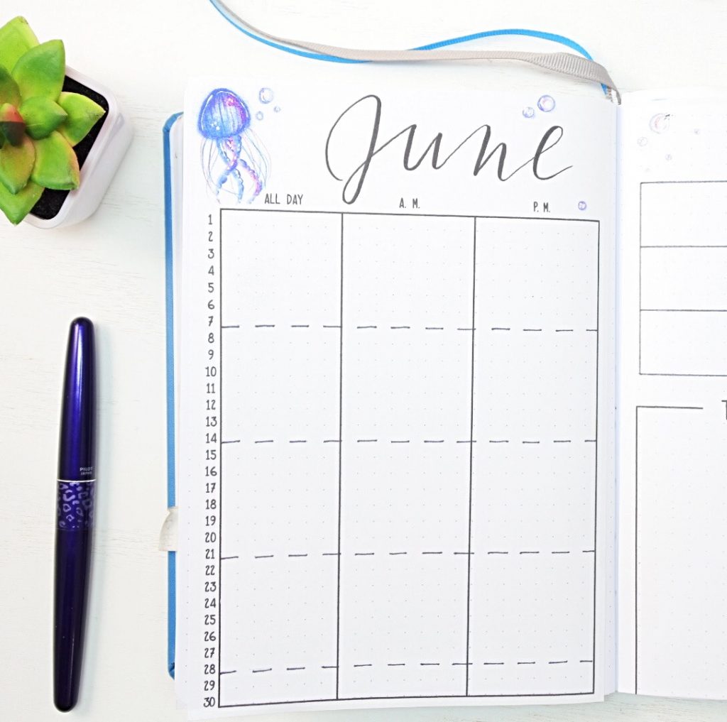 june bullet journal setup for 2019 with free printables