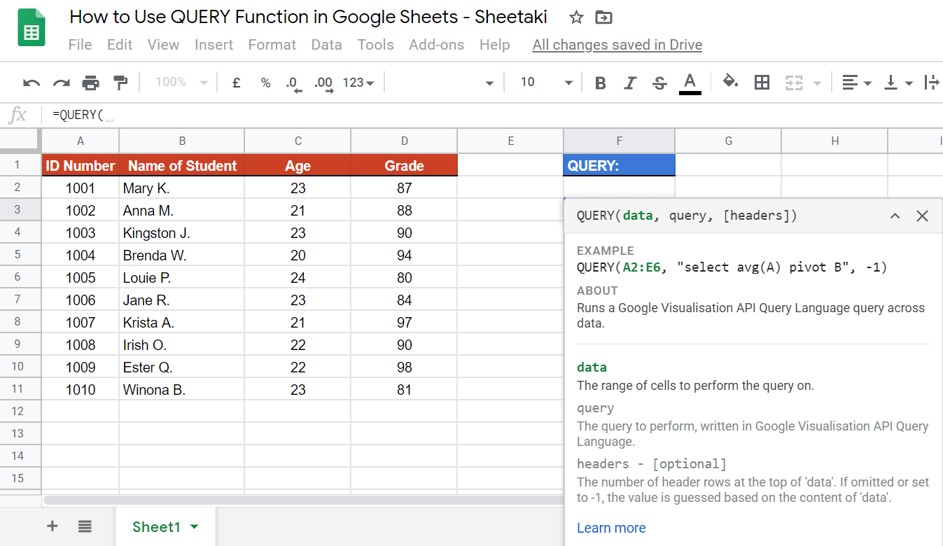 How to use query function in google sheets [step-by-step]