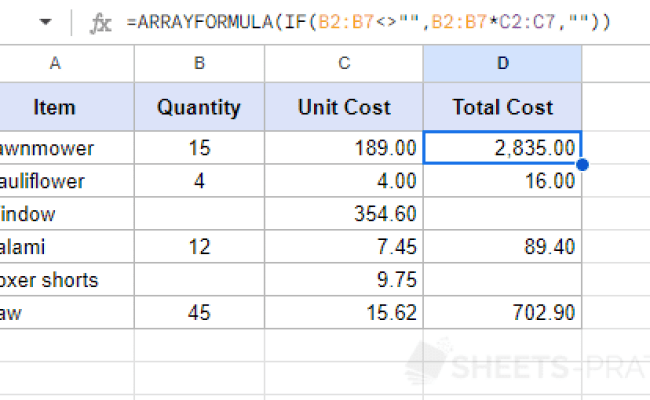 Google Sheets Function: ARRAYFORMULA