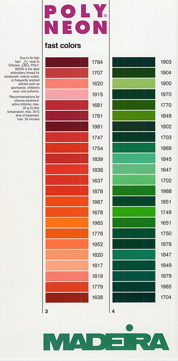 Isacord works especially well for . Are you looking for color charts for brands of machine embroidery thread? Madeira Thread Chart - Color List