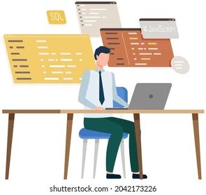 Young Man Programmer Coding Correct Errors Stock Vector Royalty Free - Premium Abstract Art Gallery - HD