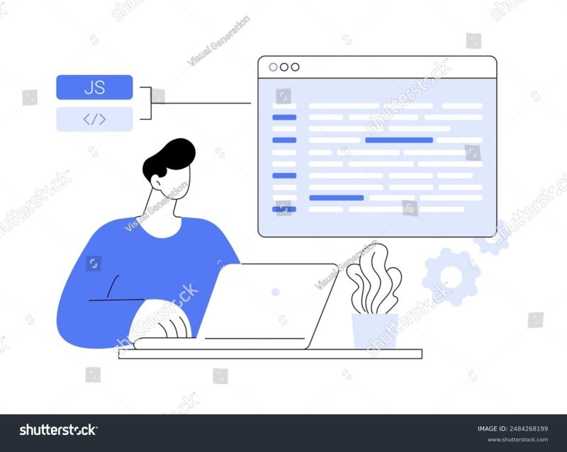 Developer Looking At The Code Javascript Abstract Coding Concept - City Illustrations - Gorgeous Ultra HD Collection