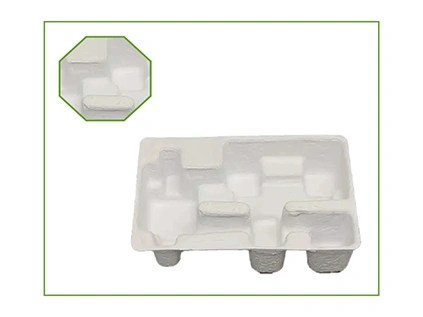Molded pulp insert made from 100% biodegradable natural fibers such as bamboo pulp and bagasse, molded precisely to fit products as an eco-friendly alternative.