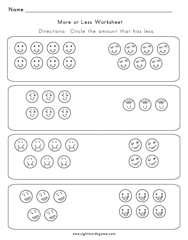 more less or equal sight words reading writing