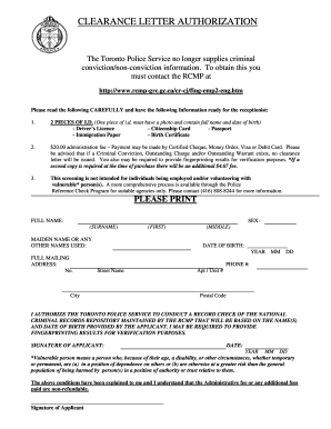 Toronto police clearance letter sample form