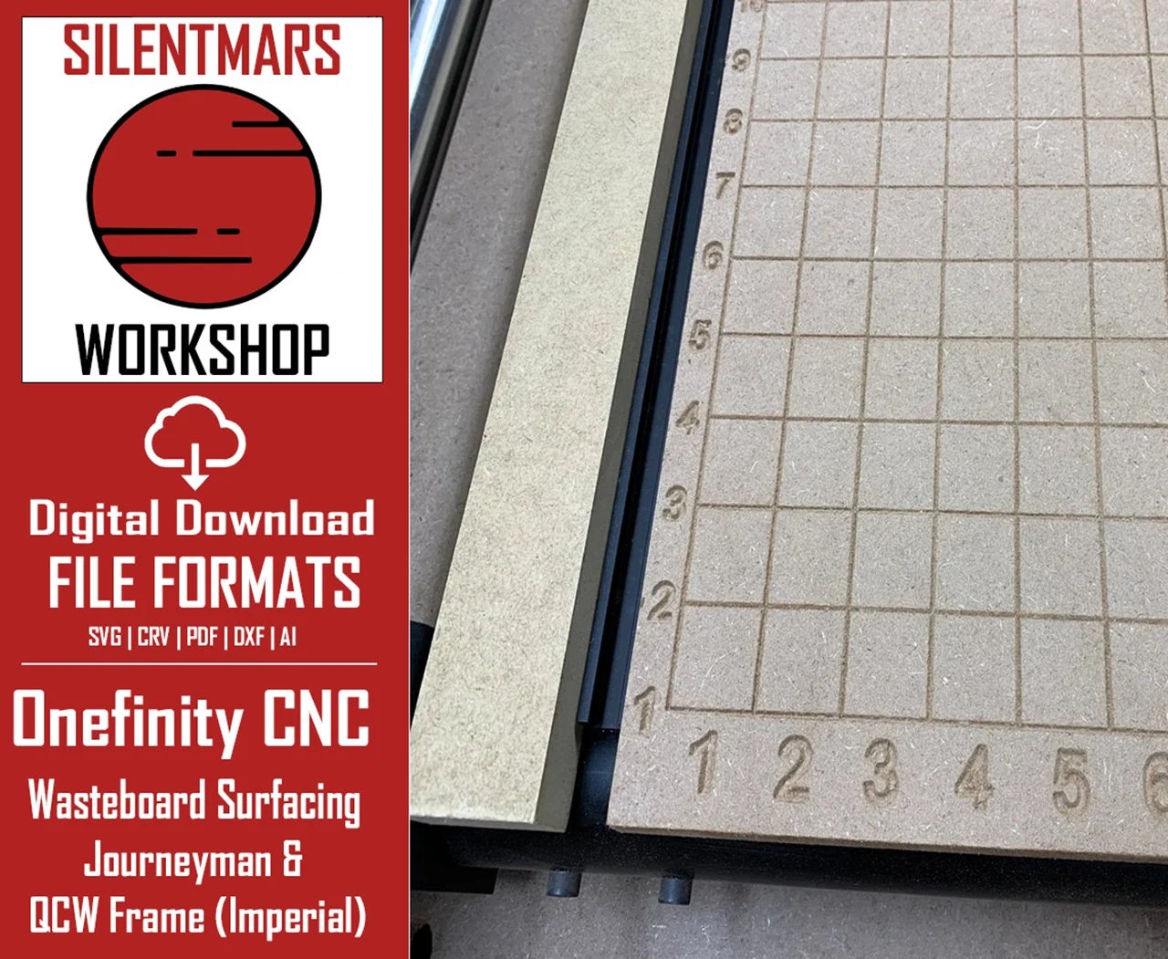 Onefinity CNC Wasteboard surfacing, Grid and Threaded Inserts for Journeyman & QCW Frame (Imperial)